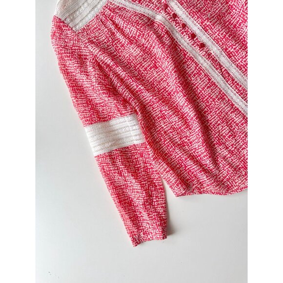 DVF DIANE VON FURSTENBERG Gaylen Red Silk Cotton Lace Trim Tunic Blouse, Size 10 - Picture 4 of 14